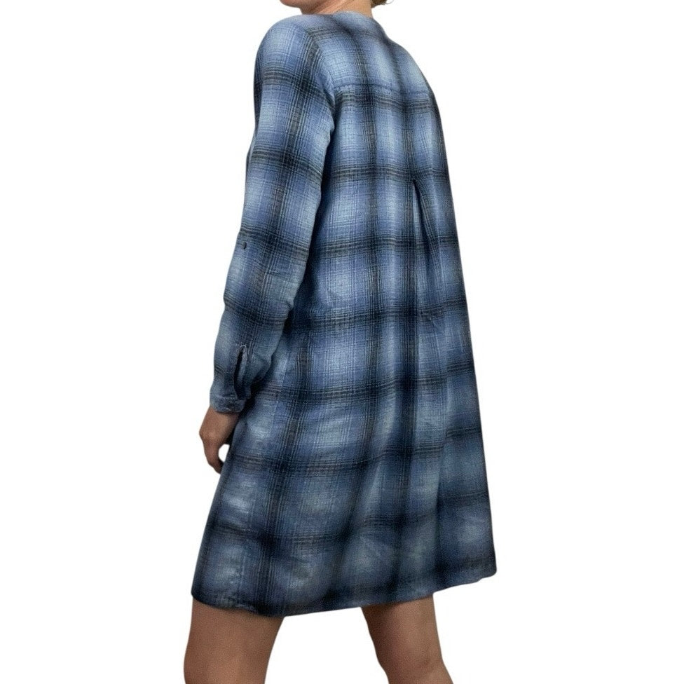 J. Jill Blue Plaid Long Sleeve Button Down Mini Dress