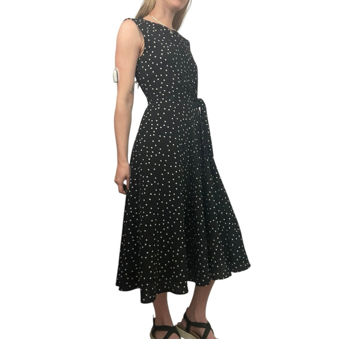 Tahari Black & White Polka Dot A-Line Midi Dress
