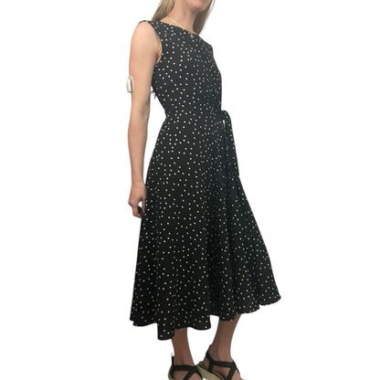 Tahari Black & White Polka Dot A-Line Midi Dress