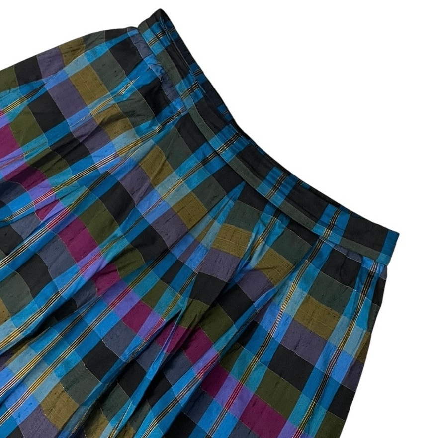 Leo Narducci Vintage Silk Plaid Pleated Maxi Skirt