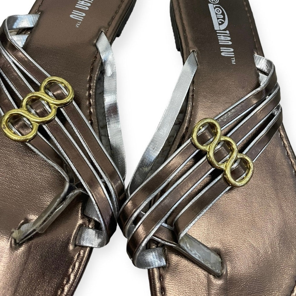 Long Tian Nu Gold and Silver Strappy Sandals