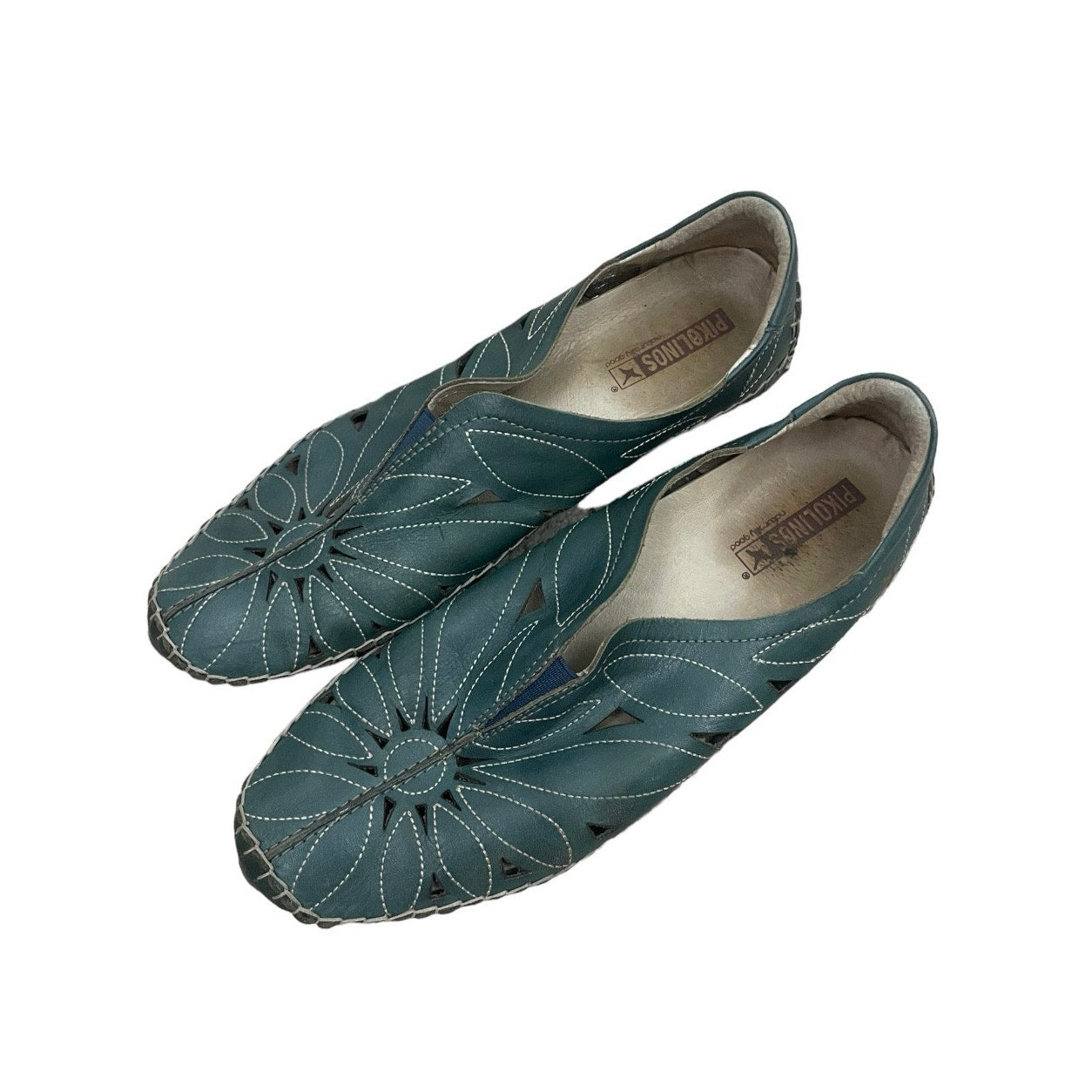 Pikolinos Teal Green Genuine Leather Cutout Flats