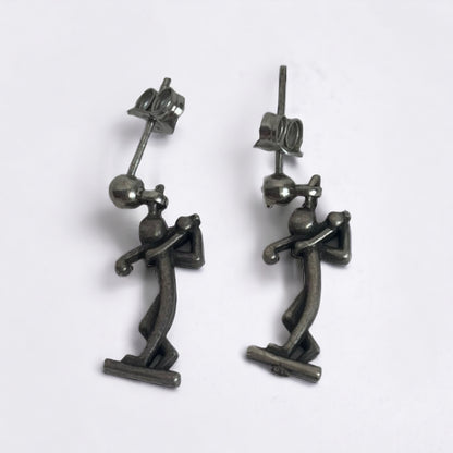 Vintage Silver Golfer Stud Earrings