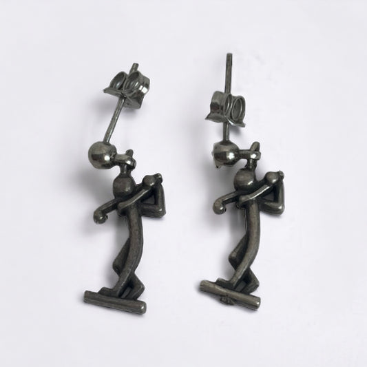 Silver Golfer Stud Earrings