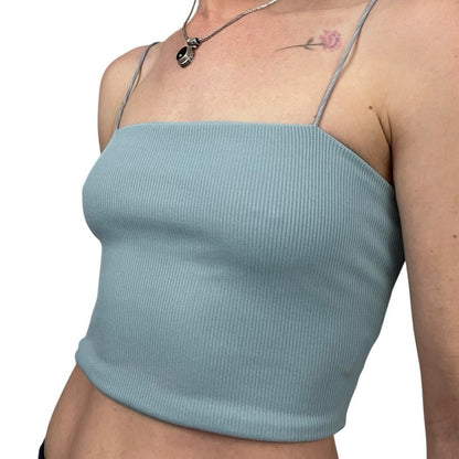 SHEIN Light Blue Ribbed Cropped Tank Top