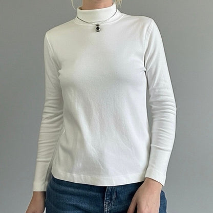 Lands' End White High Neck Long Sleeve Top