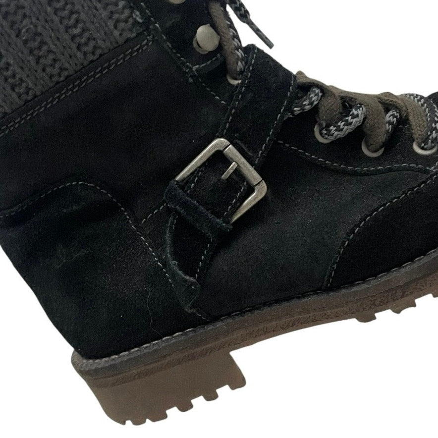 Colony Black Suede Knit Cuff Lace Up Combat Ankle Boots