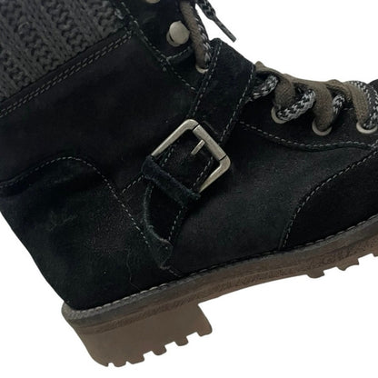 Colony Black Suede Knit Cuff Lace Up Combat Ankle Boots