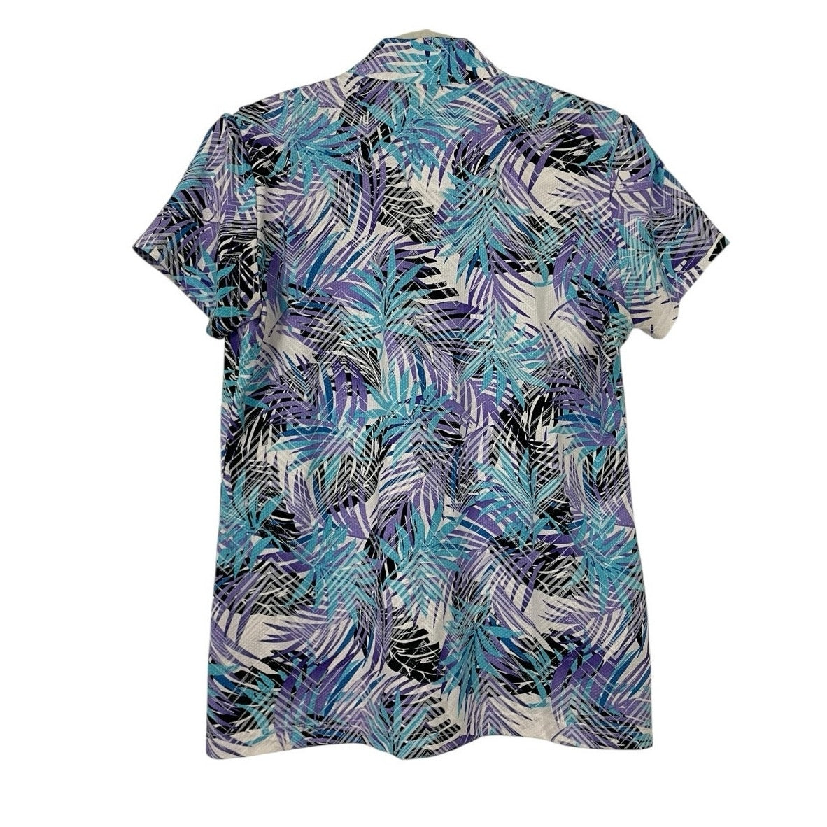Sport Haley Blue & Purple Tropical Leaf Quarter Zip Active Polo Shirt