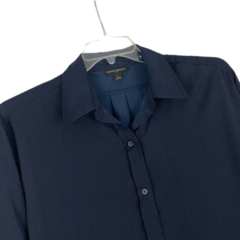 Banana Republic Silky Navy Blue Long Sleeve Button Down Blouse