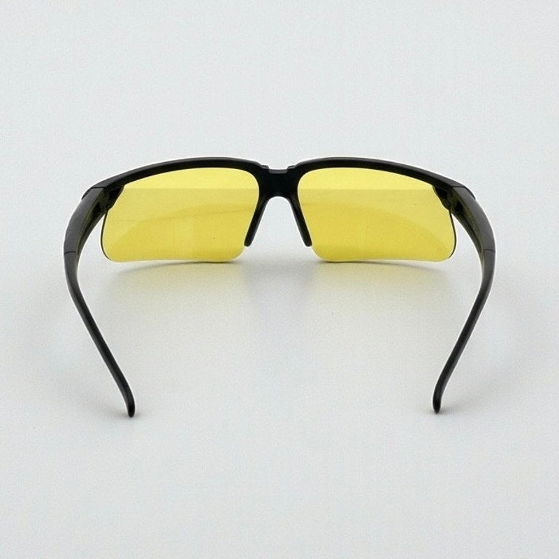 Sporty Shield Wraparound Black Frame Yellow Tinted Sunglasses