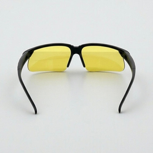 Sporty Shield Wraparound Black Frame Yellow Tinted Sunglasses
