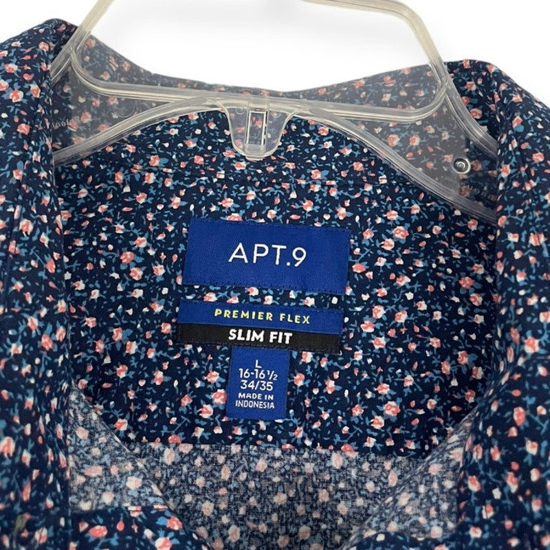 Apt. 9 Mens Blue Floral Premier Flex Slim Fit Long Sleeve Button Down Shirt