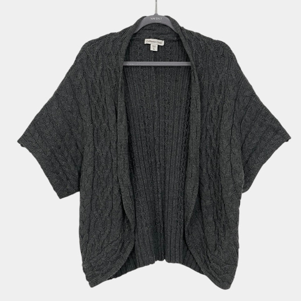 Coldwater Creek Grey Cable Knit Short Sleeve Cardigan Sweater