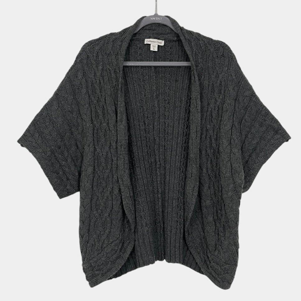 Coldwater Creek Grey Cable Knit Short Sleeve Cardigan Sweater