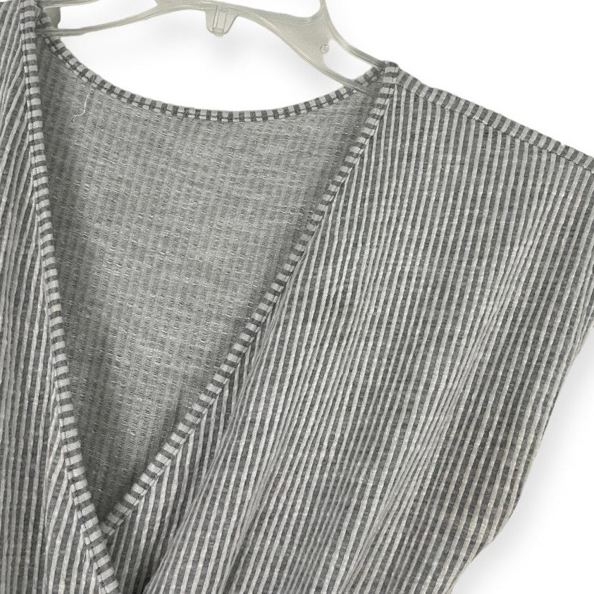 Soft Grey and White Pin Striped V-Neck Jumpsuit