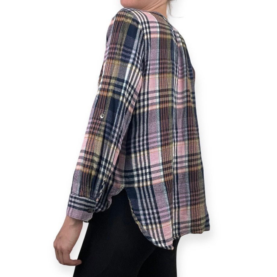 Caslon Soft Colorful Plaid Button Down Long Sleeve Top