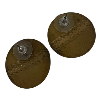 Vintage Green & Gold Circle Round Stud Earrings