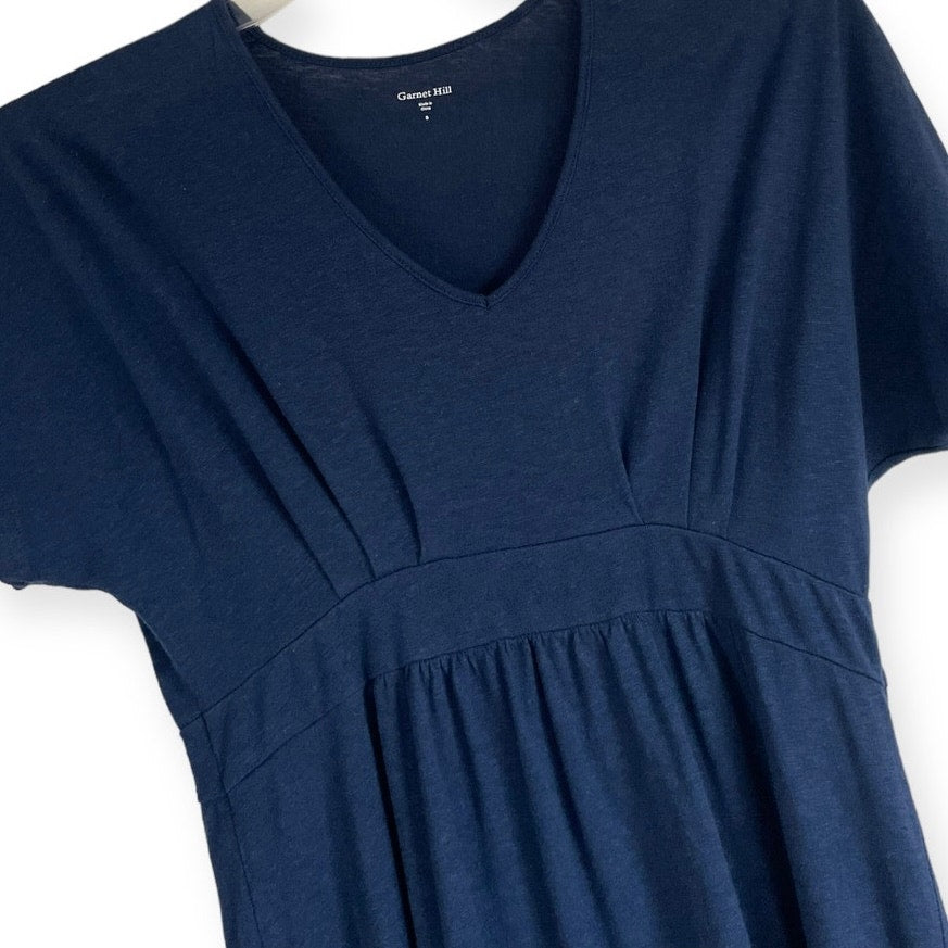 Garnet Hill Soft Navy Blue A-Line Short Sleeve Mini Dress