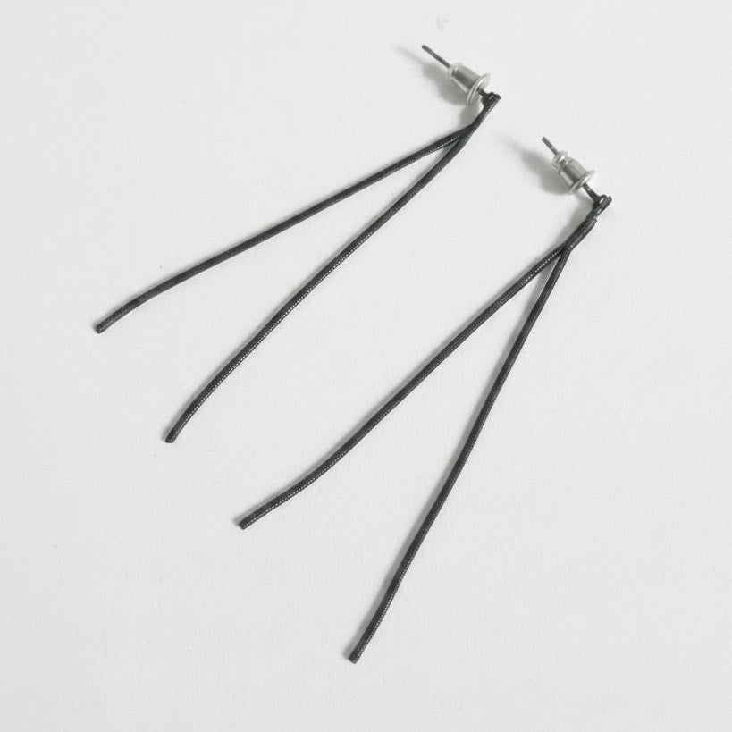 Asymmetrical Double Metallic Cord Dangle Earrings