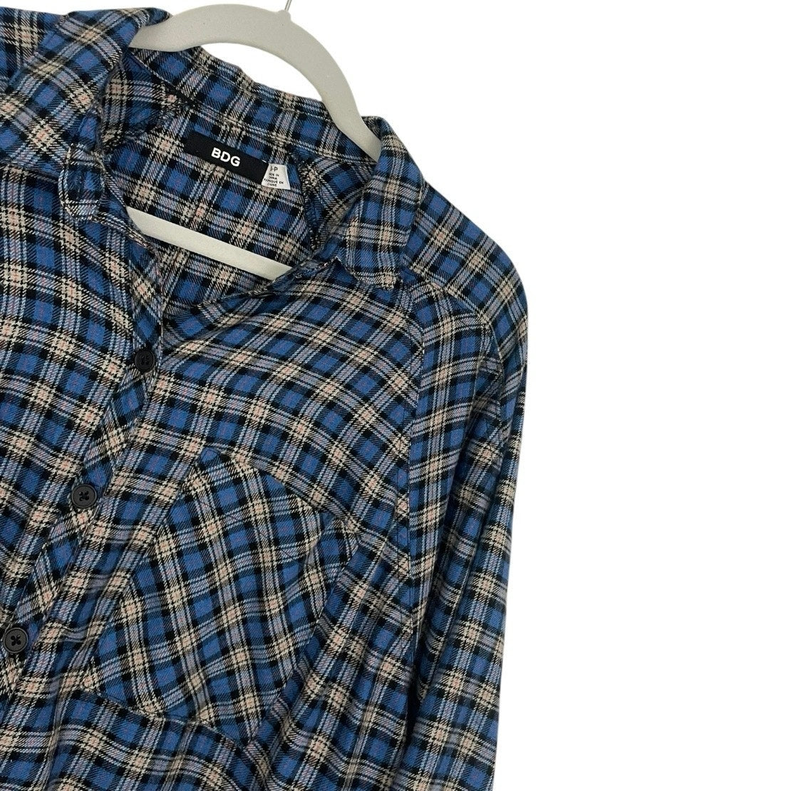 BDG Blue Plaid Oversized Flannel Button Down Top