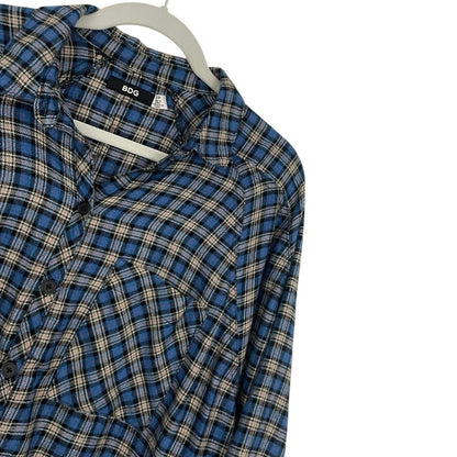BDG Blue Plaid Oversized Flannel Button Down Top