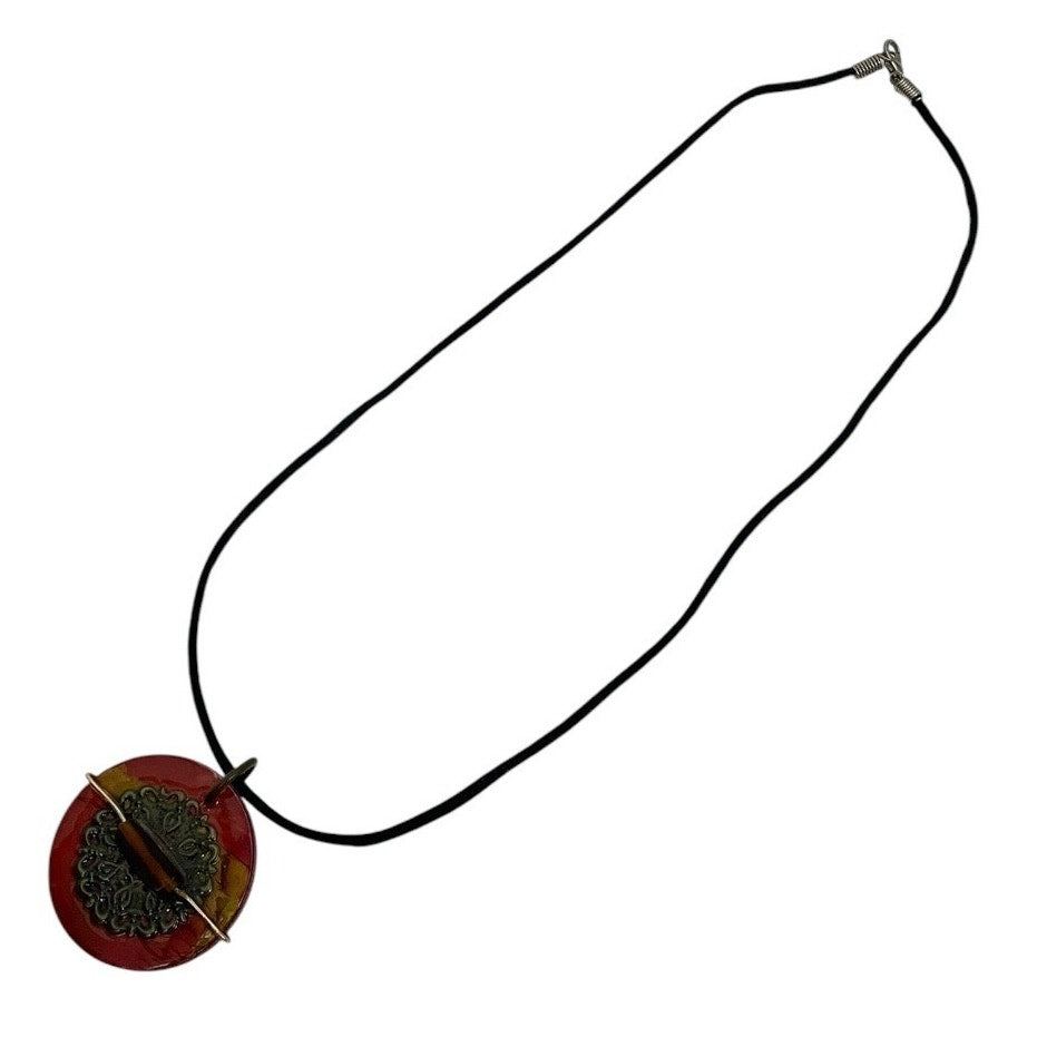 Vintage Red Circle Pendant Necklace