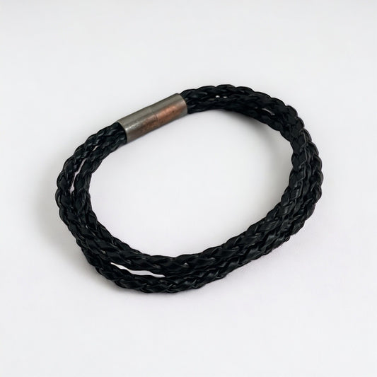 Black Leather Braided Layered Bracelet