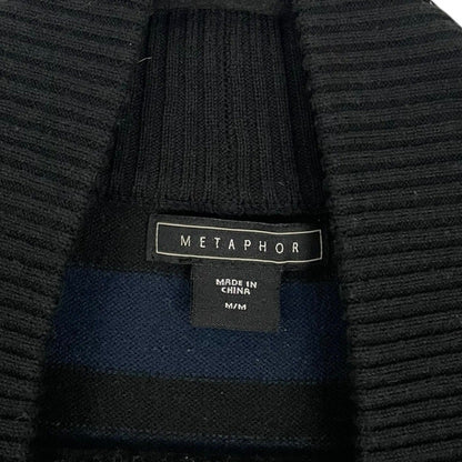 Metaphor Navy Blue and Black Striped Knit Cardigan Sweater