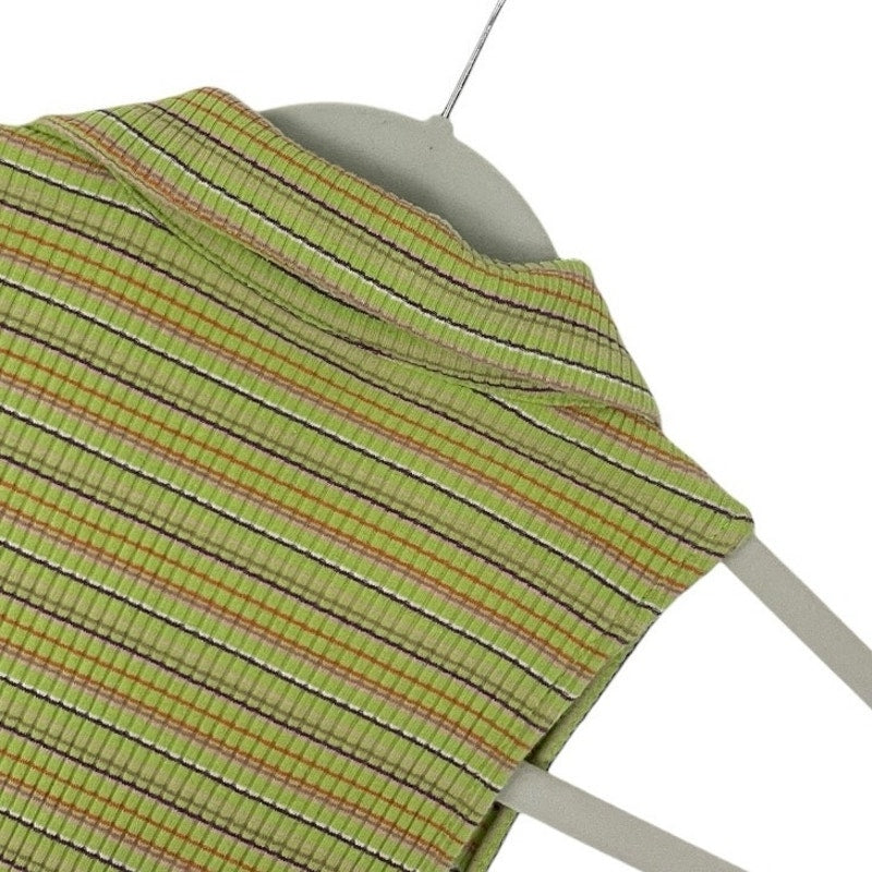 Wild Fable Lime Green Striped Ribbed Zip Collar Mini Dress