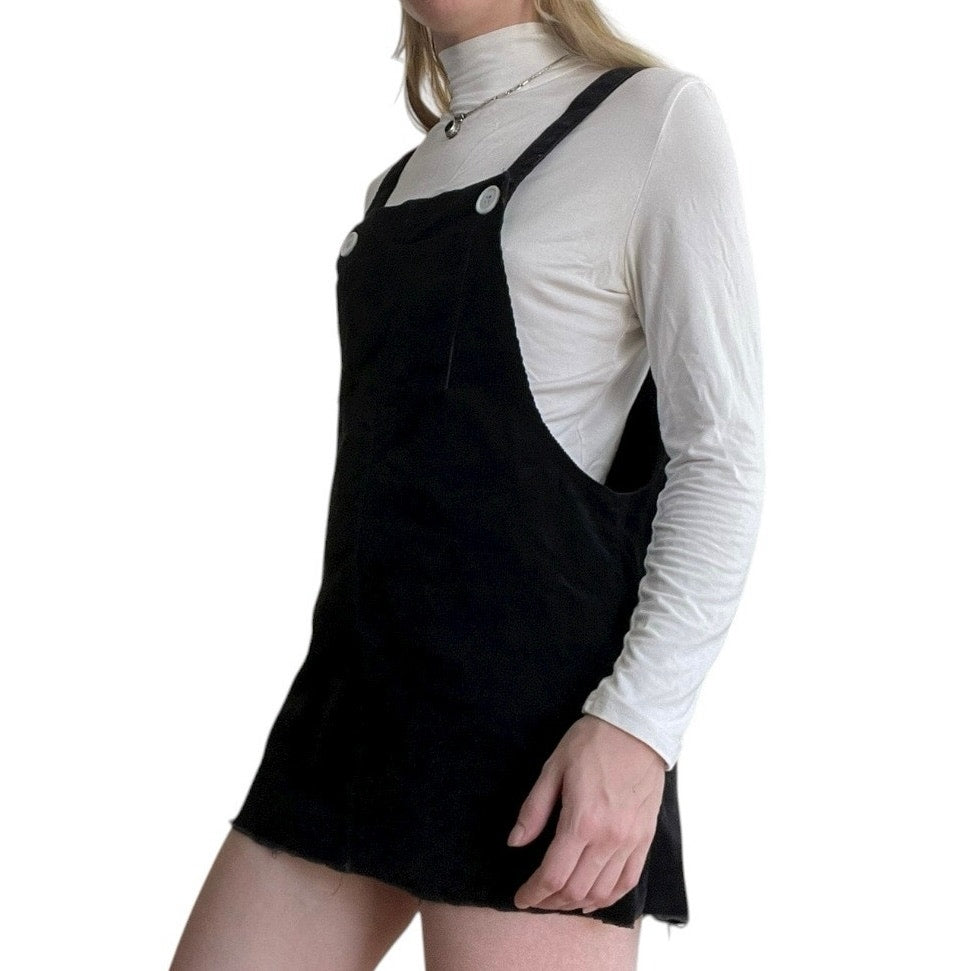 Black Corduroy Overall Mini Dress