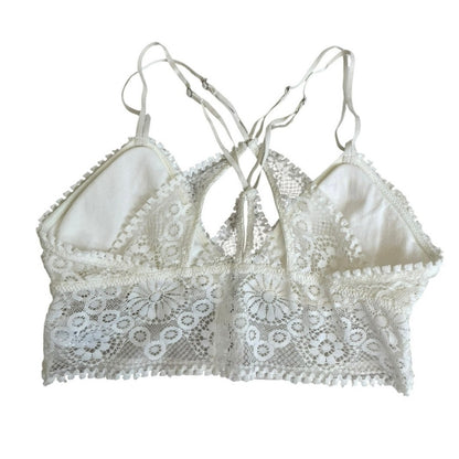 Aerie Cream Lace Strappy Back Padded Triangle Bralette