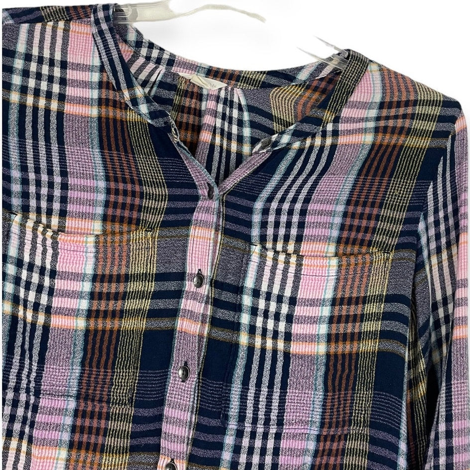 Caslon Soft Colorful Plaid Button Down Long Sleeve Top