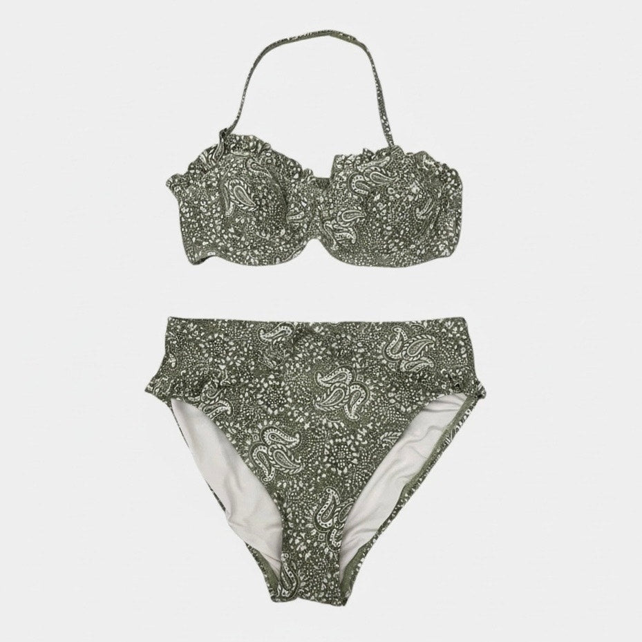 MICHAEL Michael Kors Green Paisley Ruffle Trim Bikini