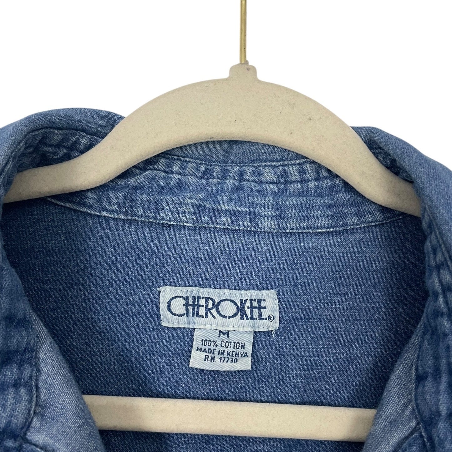 Cherokee Mens Vintage Denim Button Down Short Sleeve Shirt
