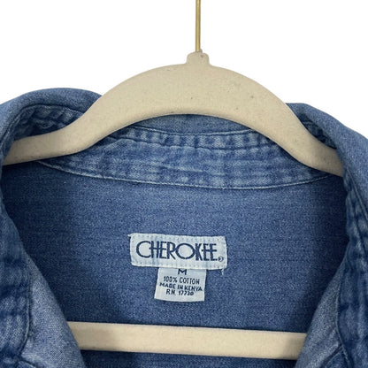 Cherokee Mens Vintage Denim Button Down Short Sleeve Shirt