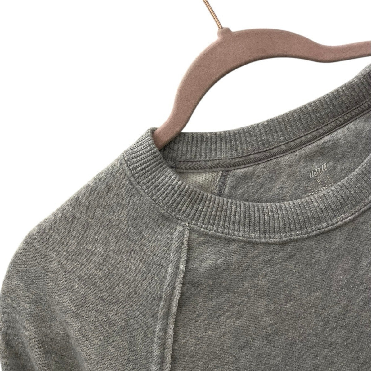 Aerie Grey 06 Graphic Striped Sleeves Crewneck Sweatshirt
