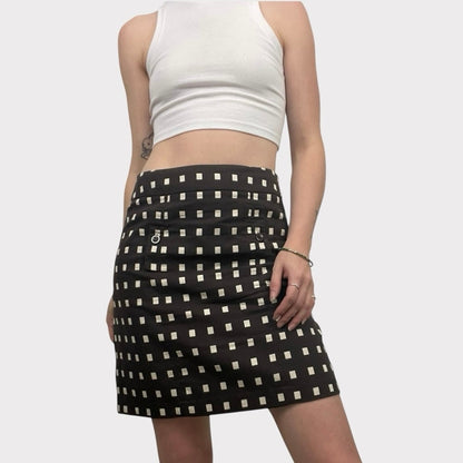 Ann Taylor Petites Vintage Brown & Cream Square Pencil Skirt