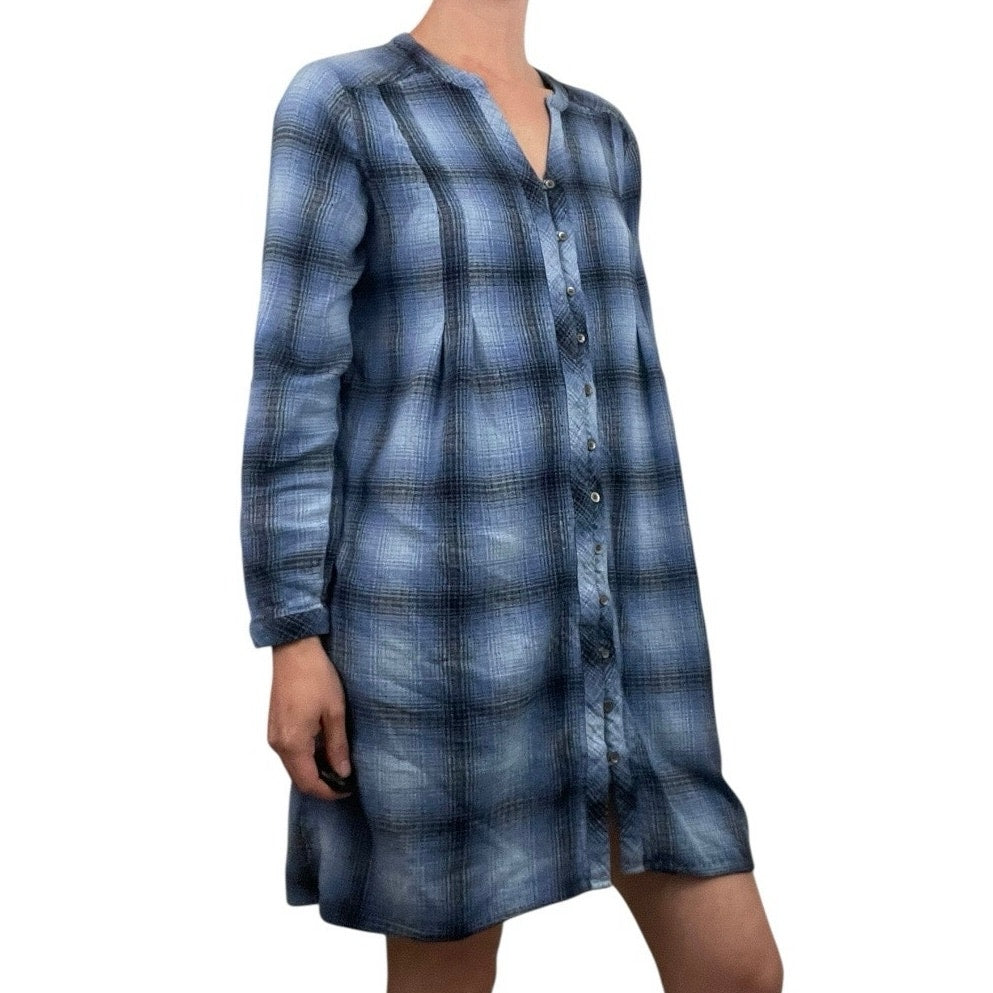 J. Jill Blue Plaid Long Sleeve Button Down Mini Dress