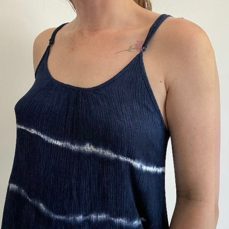 Navy Blue & White Tie Dye Striped Mini Dress