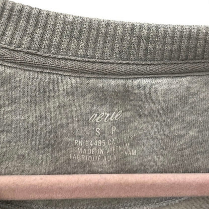 Aerie Grey 06 Graphic Striped Sleeves Crewneck Sweatshirt