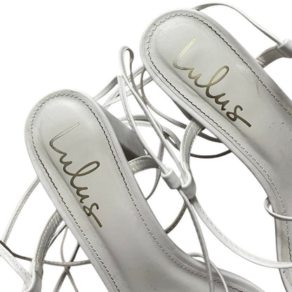 Lulus White Strappy Lace Up Faux Leather Open Toe High Block Heels