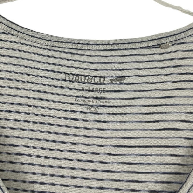 Toad & Co White and Navy Blue Striped Short Sleeve Top