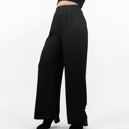 Black Pleated Wide Leg High Rise Palazzo Pants