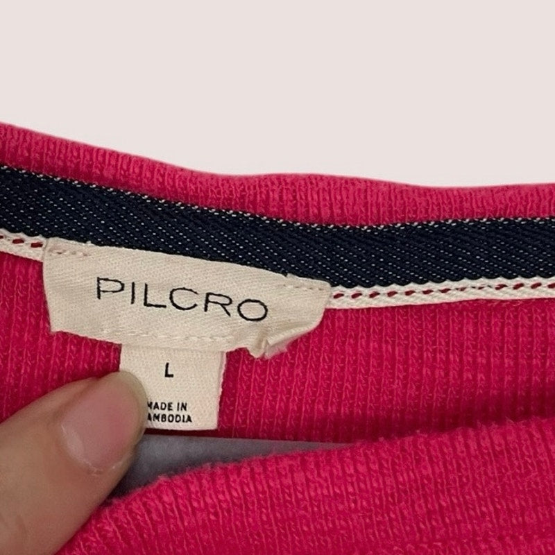 Pilcro Pink Ruffle Seam Knit Long Sleeve Top