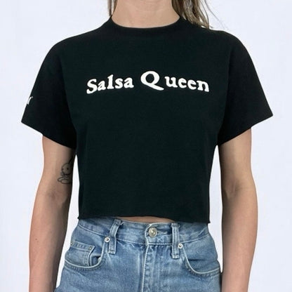 Salsa Queen Cropped Black Short Sleeve Graphic Tee
