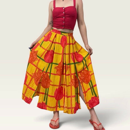 Moda Spiegel Yellow & Red Tulip Print Side Slit Maxi Skirt
