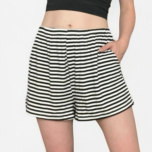 Ekouaer Black & White Striped Soft Casual Mini Lounge Shorts