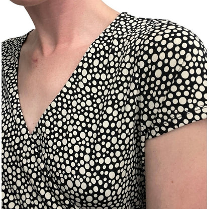 The Limited Black & Cream Polka Dot Wrap V-Neck Short Sleeve Mini Dress