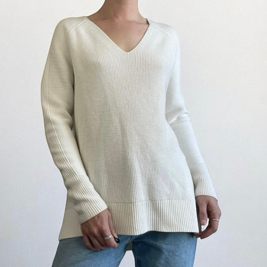 Athleta White Knit V-Neck Sweater